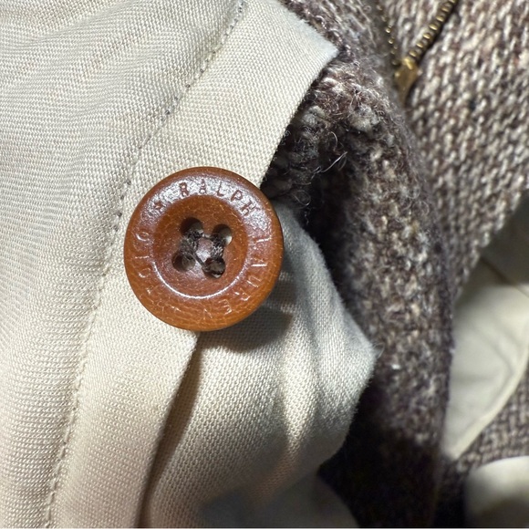 Polo Ralph Lauren Brown Tweed Wool Pleated Trousers Vintage Classic Fit 33x30 - Picture 9 of 13